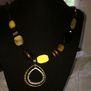 Silpada necklace brass horn button pearls